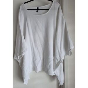 Venti6 Women's White Linen Blend Blouse Size L Short Sleeve Italy Lagenlook